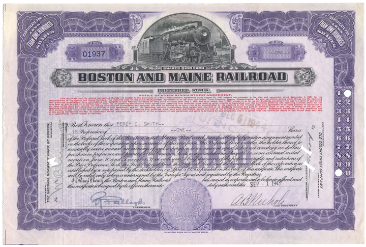 Boston and Maine Railroad Stock Certificate