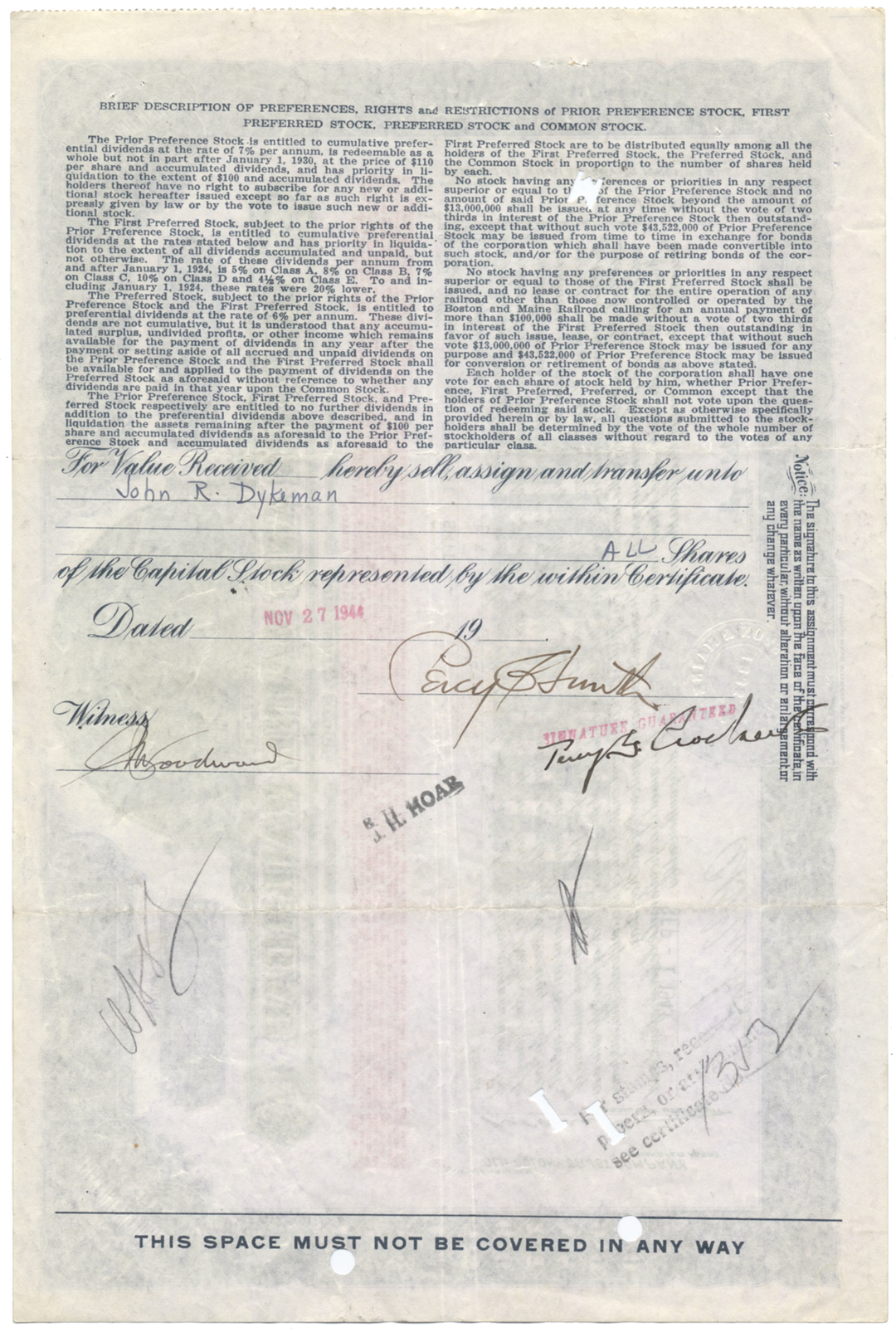 Boston and Maine Railroad Stock Certificate