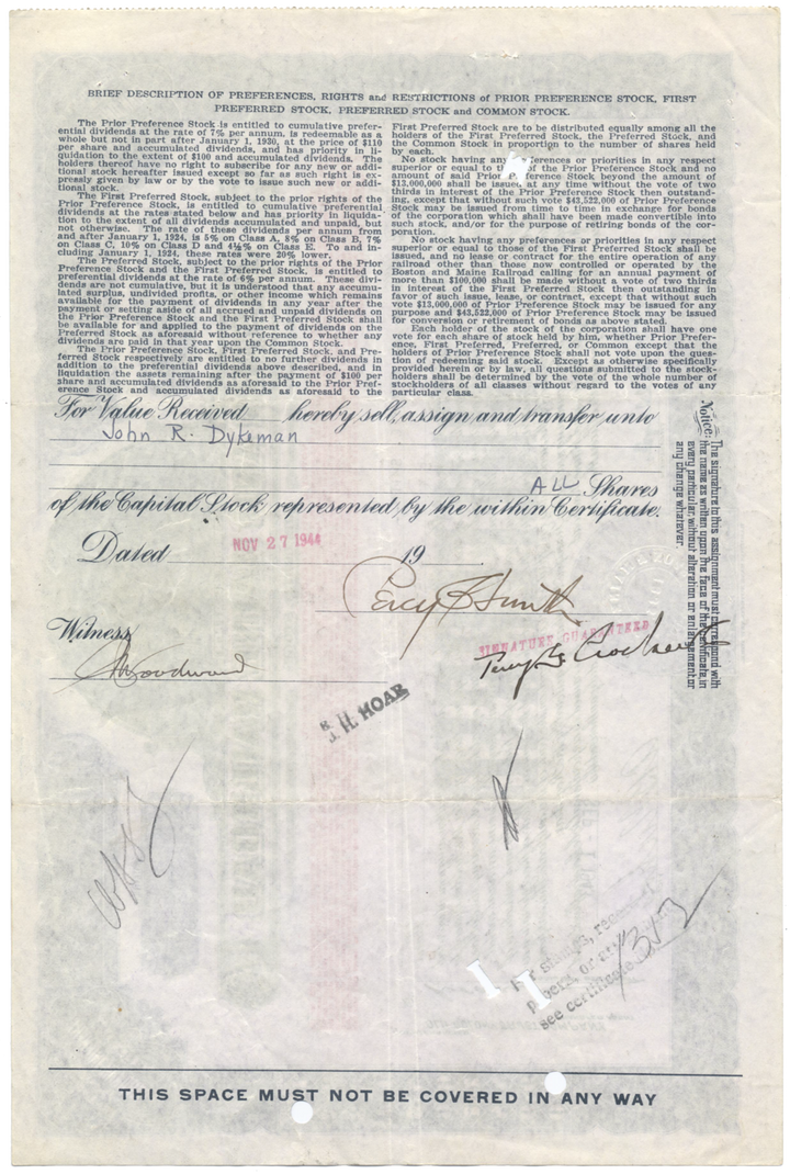 Boston and Maine Railroad Stock Certificate