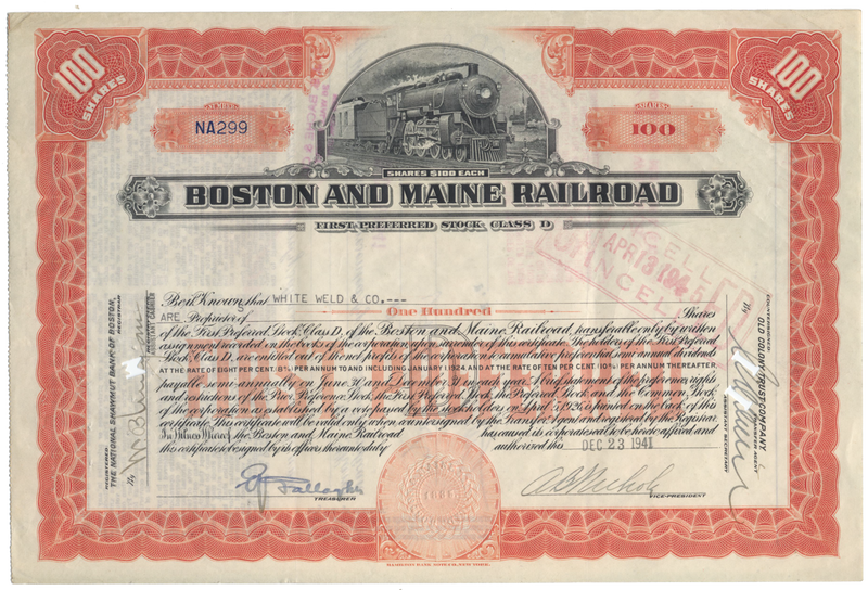 Boston and Maine Railroad Stock Certificate