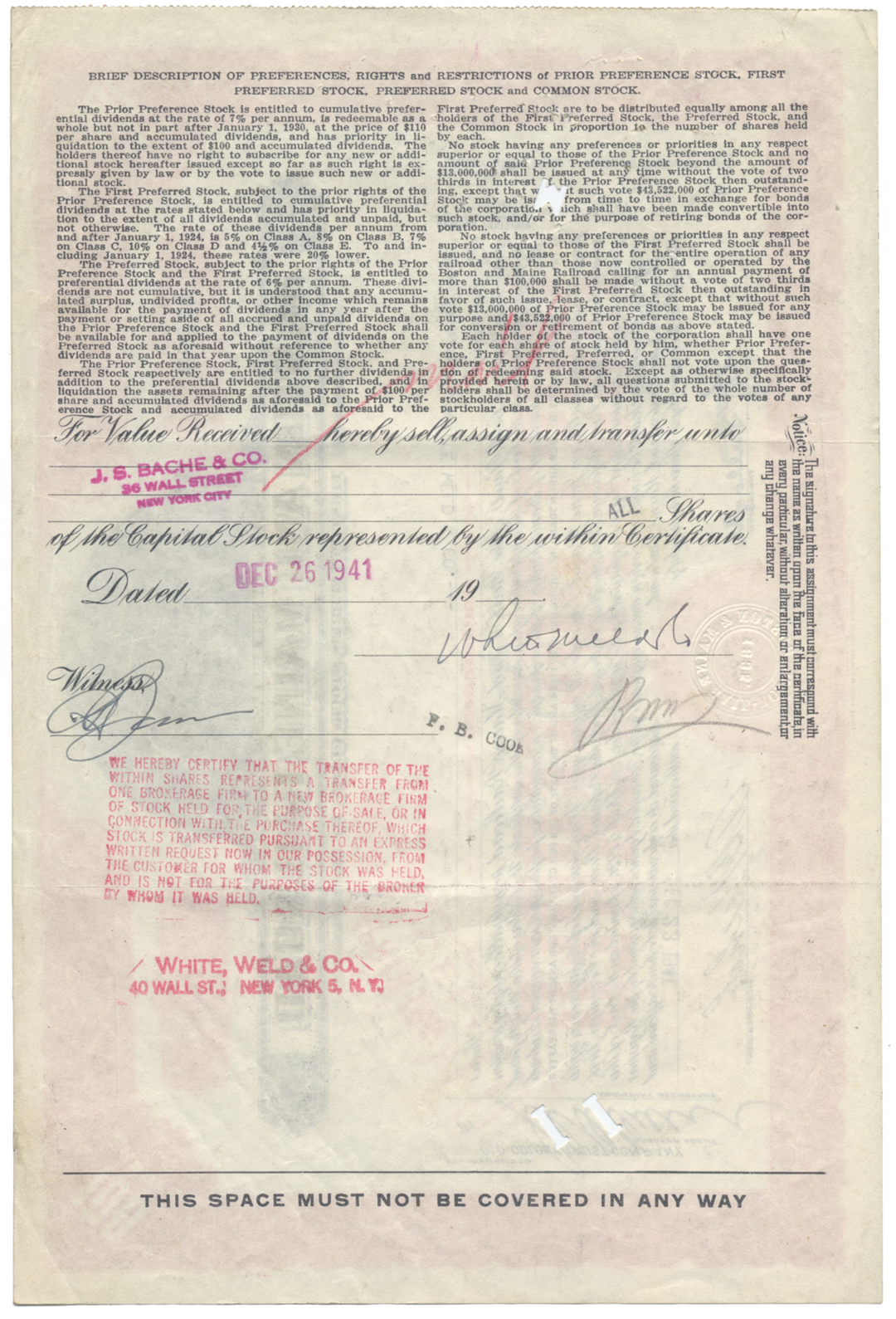 Boston and Maine Railroad Stock Certificate