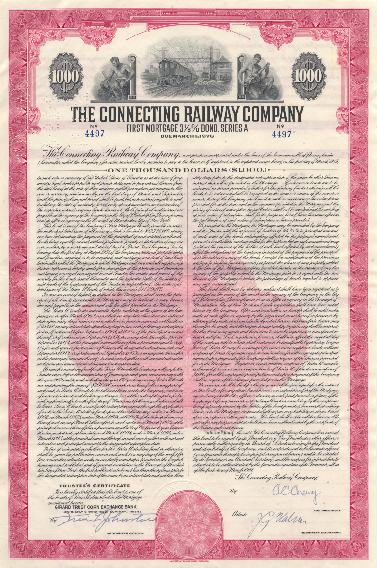 Connecting Railway Company Bond Certificate