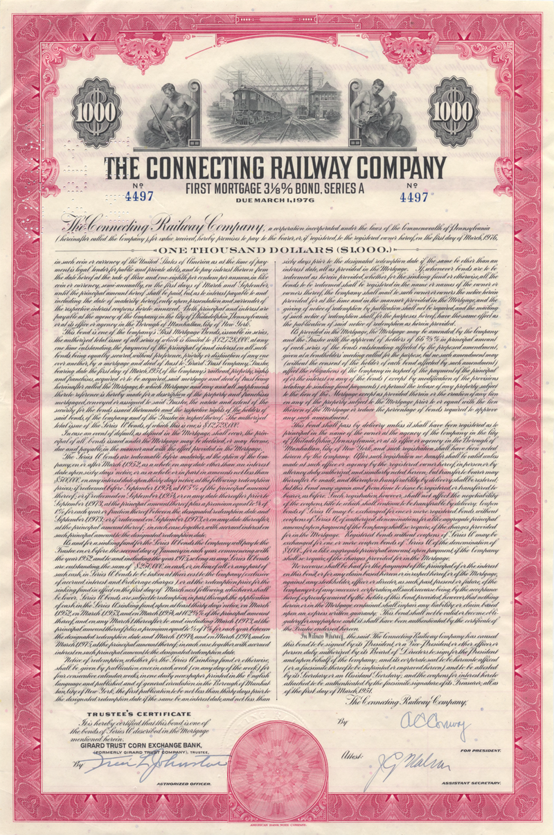 Connecting Railway Company Bond Certificate