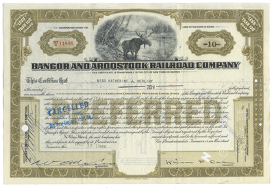 Bangor and Aroostook Railroad Company Stock Certificate