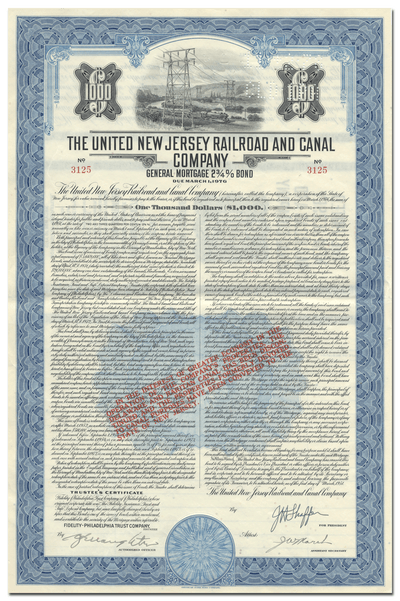 United New Jersey Railroad and Canal Company Bond Certificate