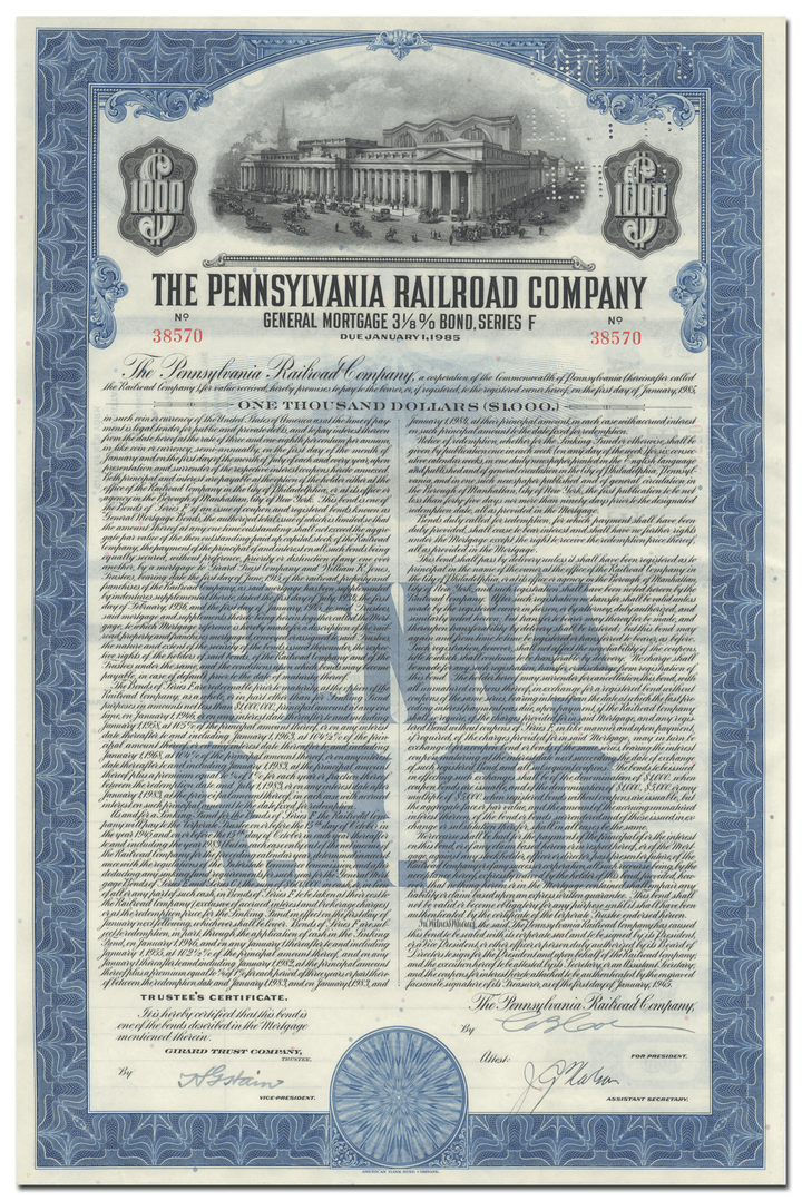 Pennsylvania Railroad Company Bond Certificate