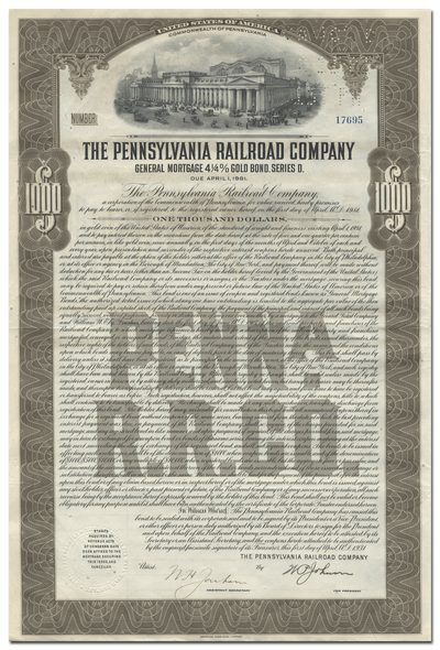 Pennsylvania Railroad Company Bond Certificate
