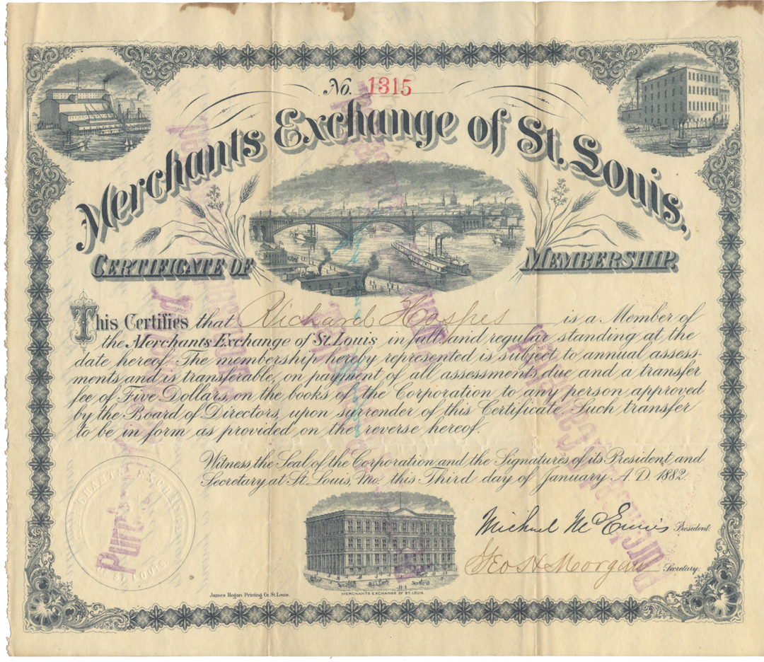 Merchants Exchange of St. Louis Membership Certificate