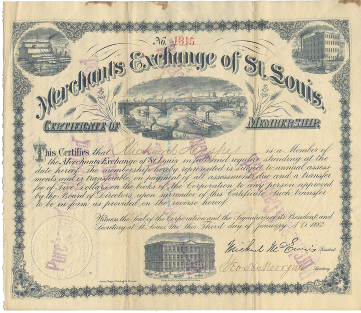 Merchants Exchange of St. Louis Membership Certificate