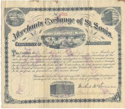 Merchants Exchange of St. Louis Membership Certificate
