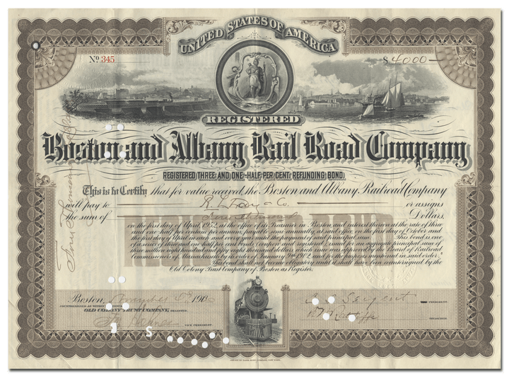 Boston and Albany Rail Road Company Bond Certificate