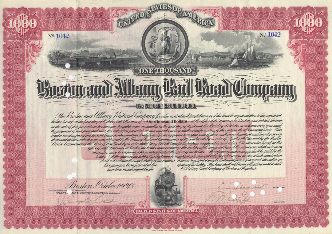 Boston and Albany Rail Road Company Bond Certificate