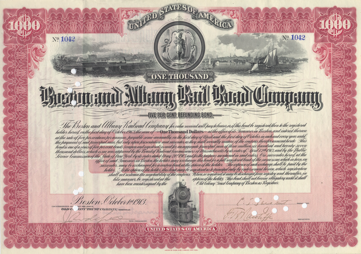 Boston and Albany Rail Road Company Bond Certificate