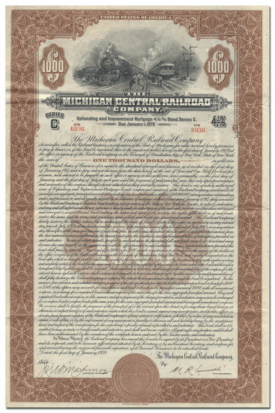 Michigan Central Railroad Company Bond Certificate