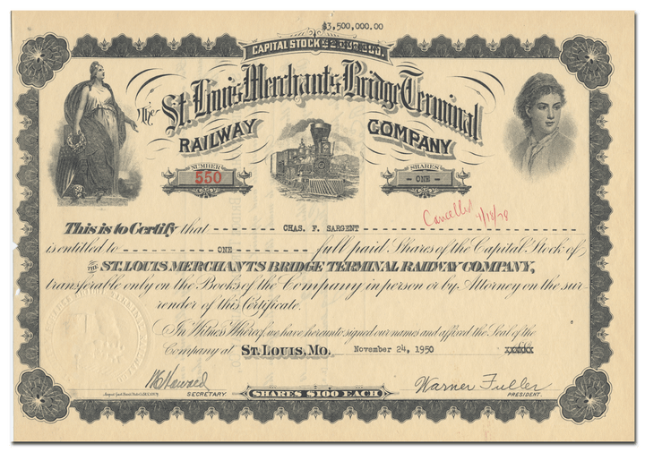 St. Louis Merchants Bridge Terminal Railway Company Stock Certificate