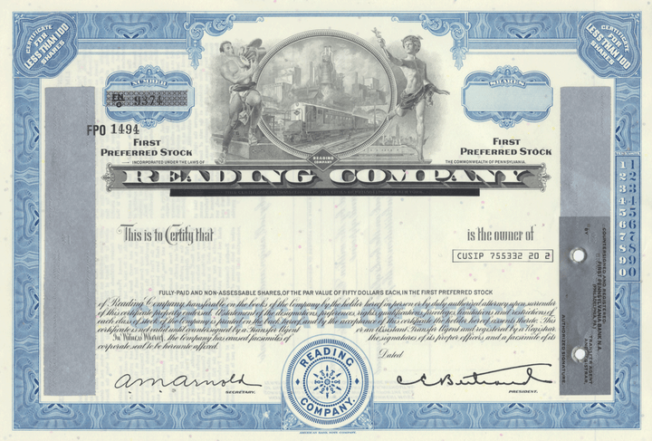 Reading Company Stock Certificate