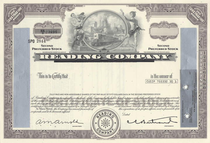 Reading Company Stock Certificate