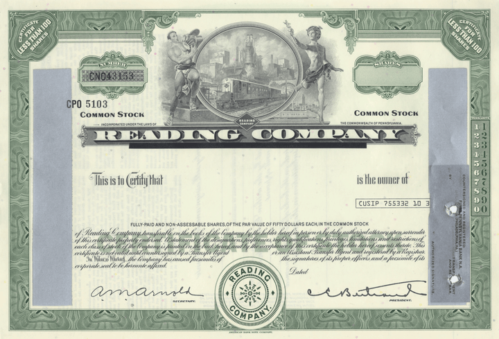 Reading Company Stock Certificate