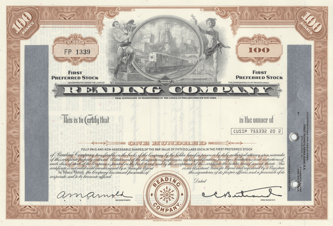 Reading Company Stock Certificate