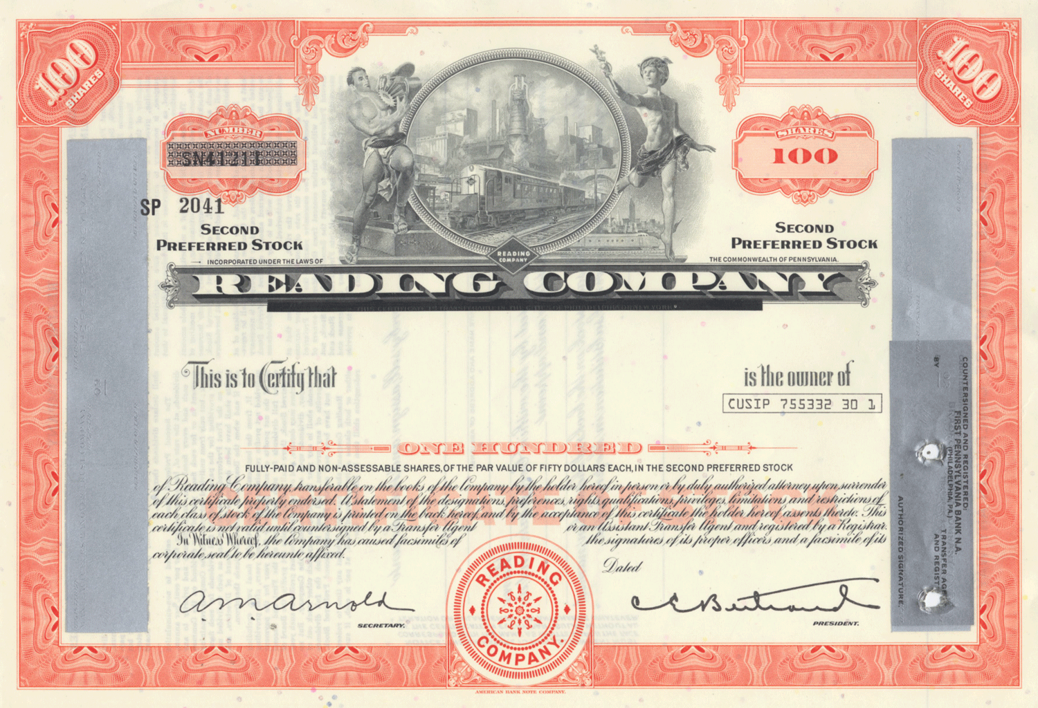 Reading (Railroad) Company Stock Certificate - Ghosts of Wall Street