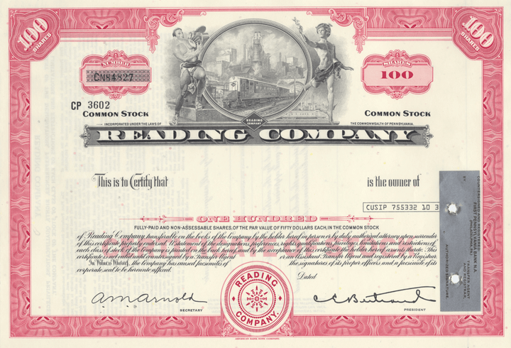 Reading Company Stock Certificate