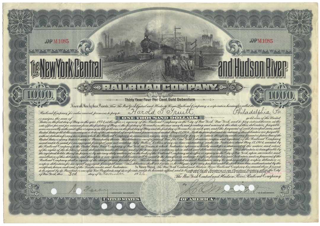 New York Central and Hudson River Railroad Company Bond Certificate