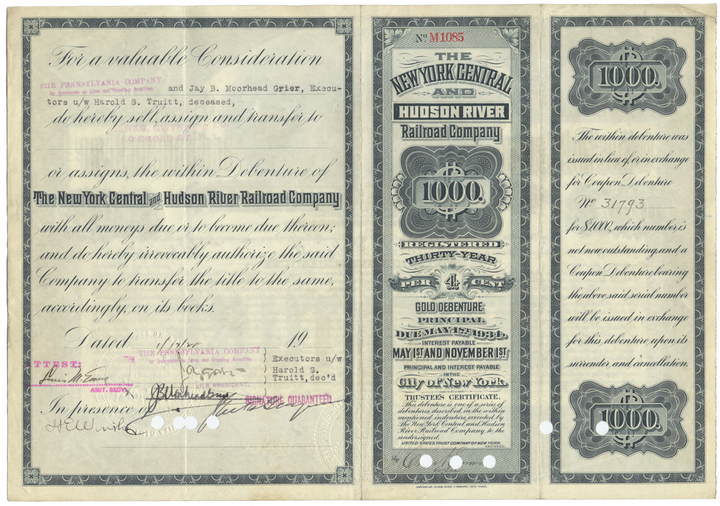 New York Central and Hudson River Railroad Company Bond Certificate