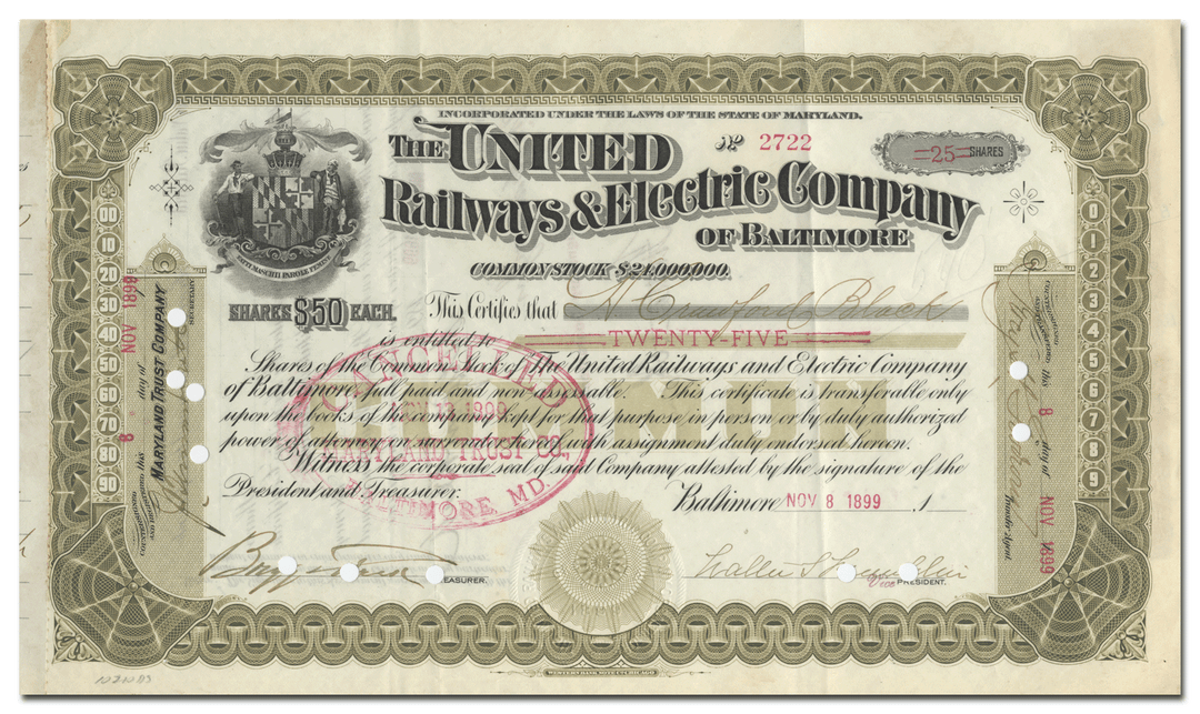 United Railways & Electric Company of Baltimore Stock Certificate