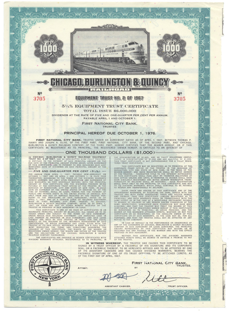 Chicago, Burlington and Quincy Railroad Company Bond Certificate