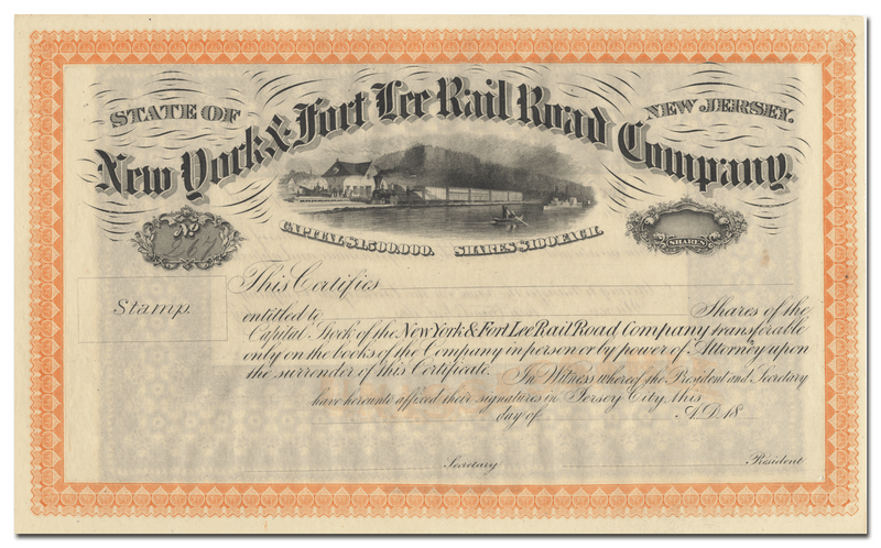 New York & Fort Lee Rail Road Company Stock Certificate