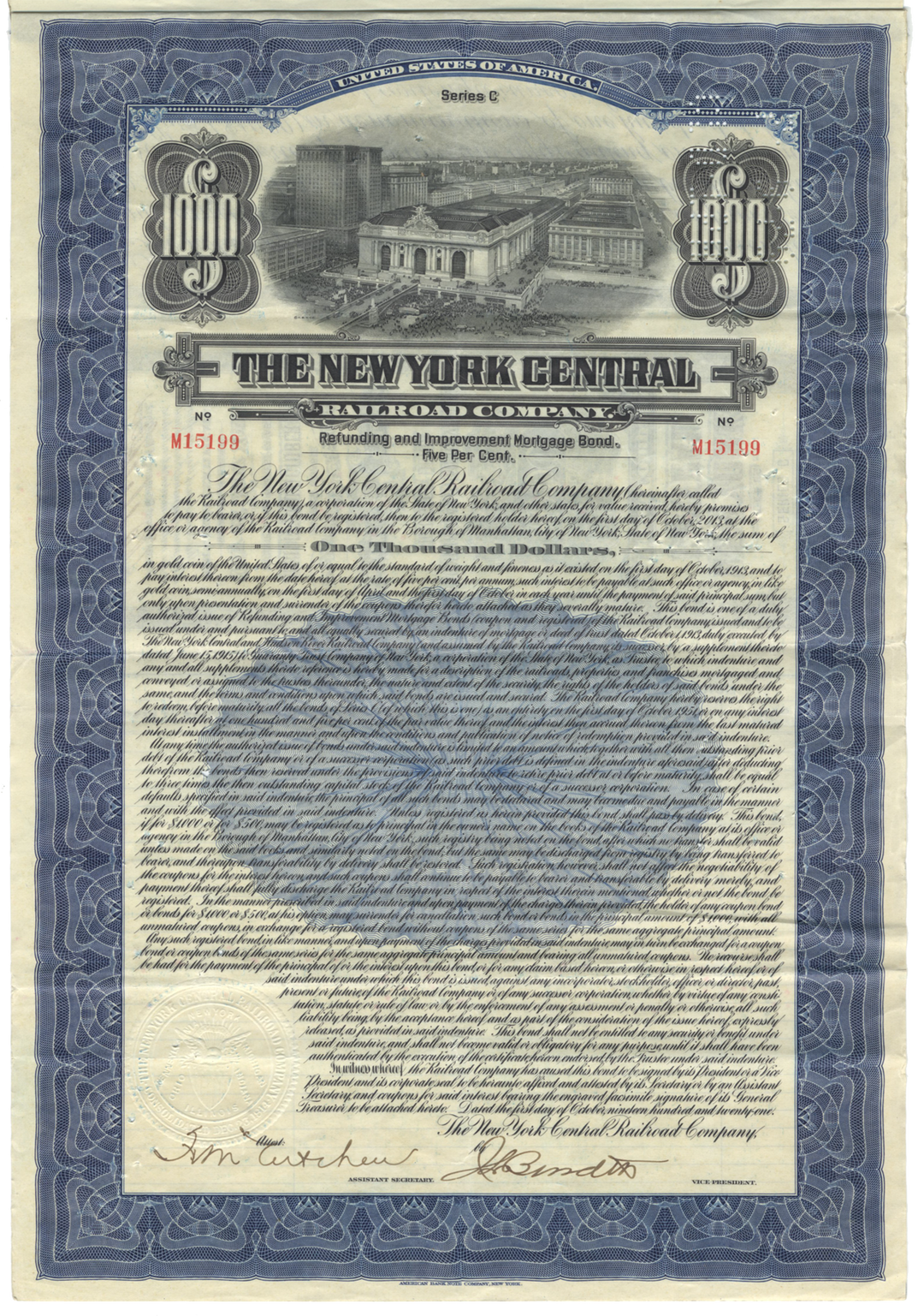 New York Central Railroad Company Bond Certificate