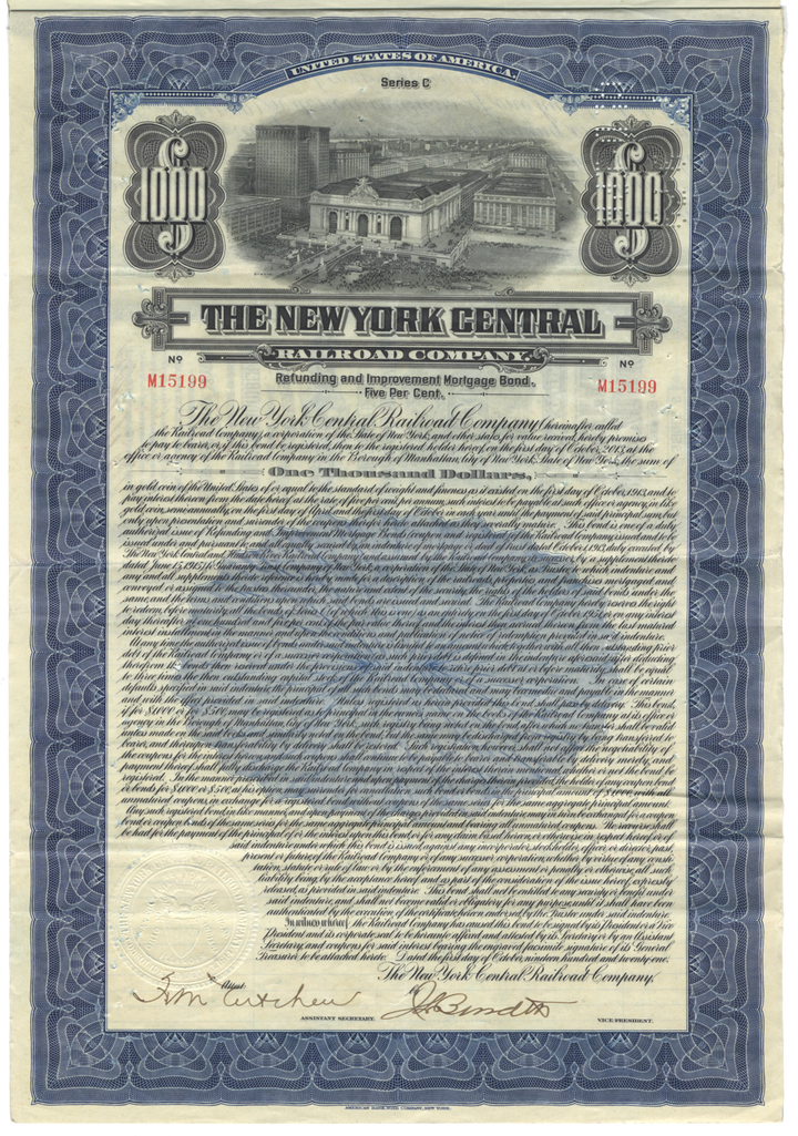 New York Central Railroad Company Bond Certificate