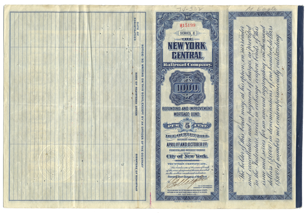 New York Central Railroad Company Bond Certificate