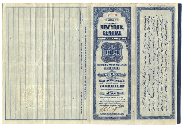 New York Central Railroad Company Bond Certificate