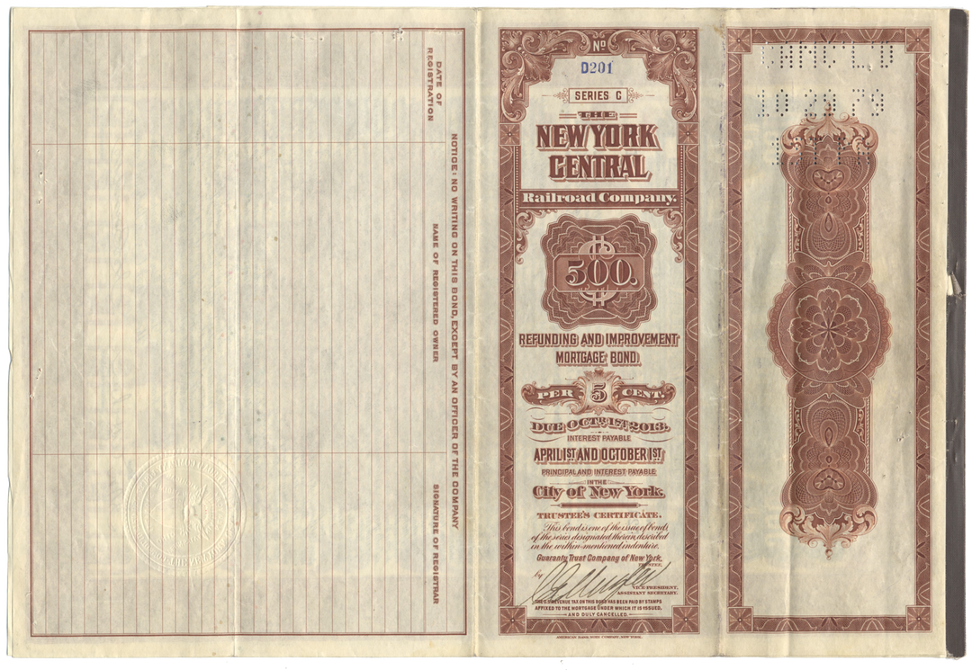 New York Central Railroad Company Bond Certificate