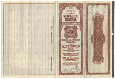 New York Central Railroad Company Bond Certificate