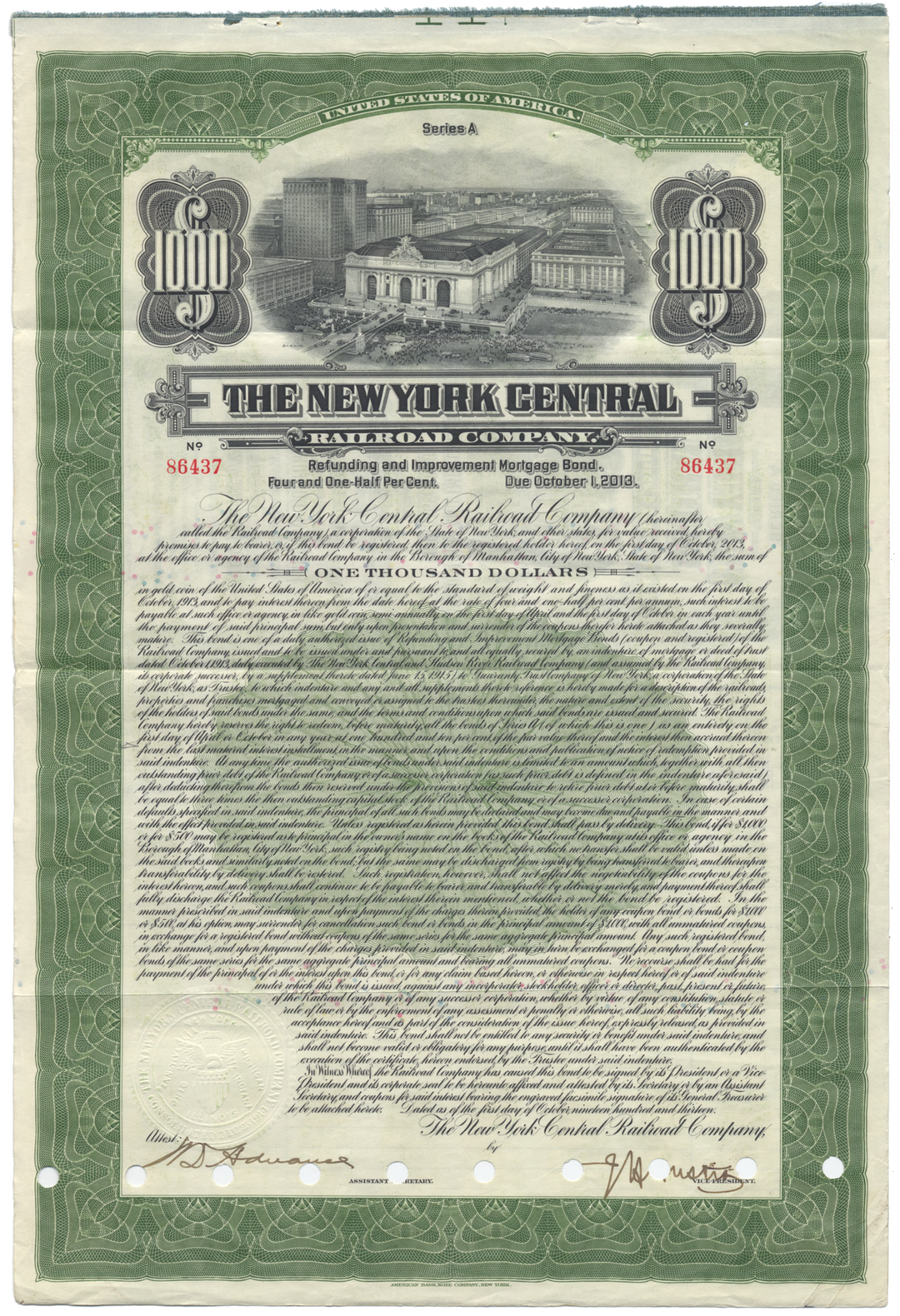 New York Central Railroad Company Bond Certificate