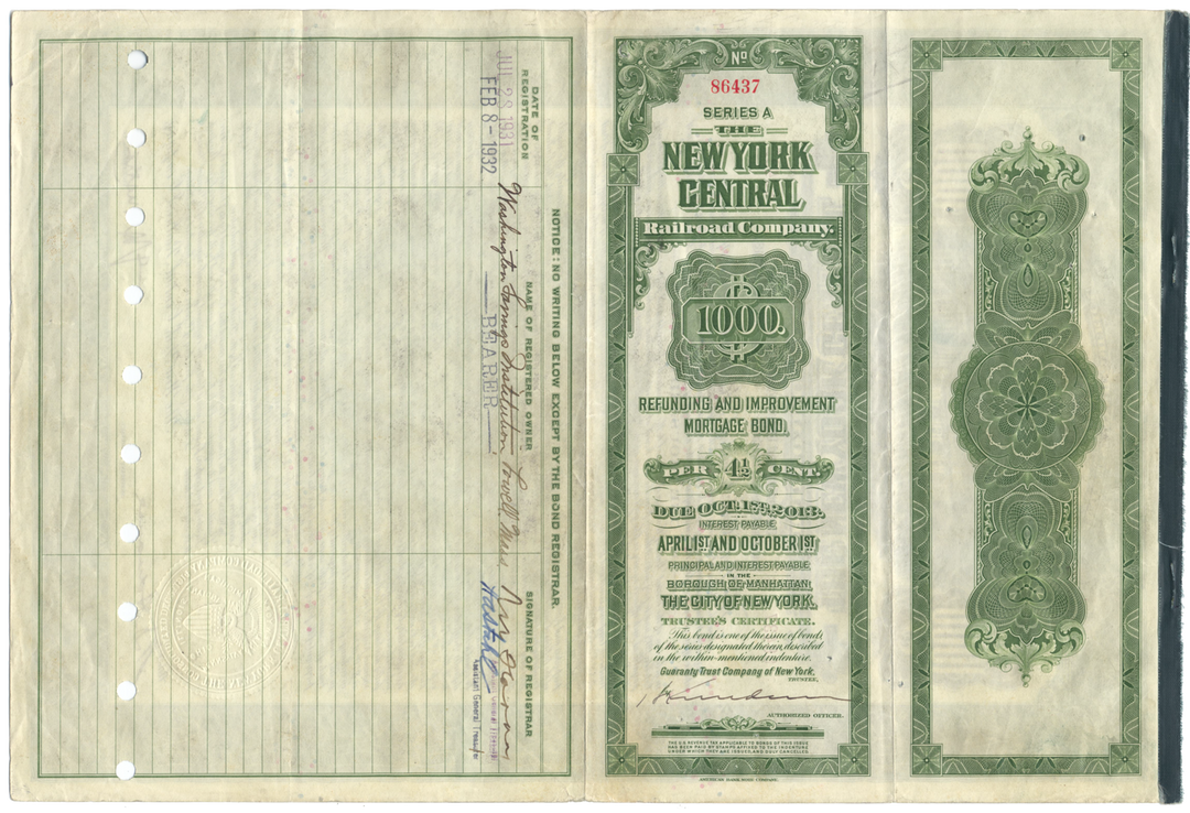 New York Central Railroad Company Bond Certificate