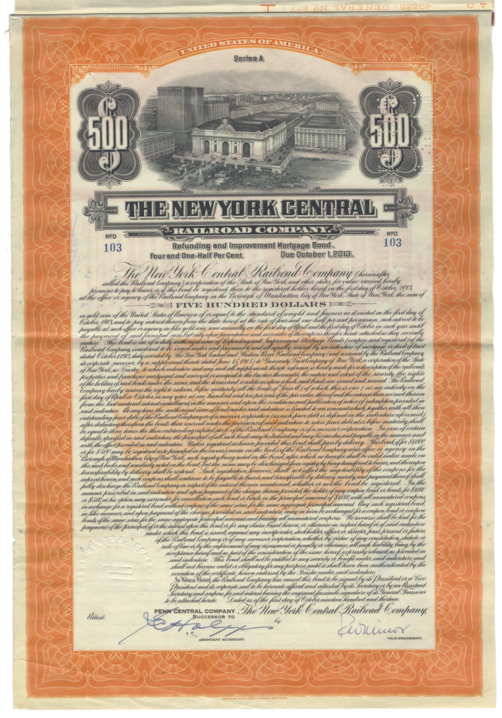 New York Central Railroad Company Bond Certificate