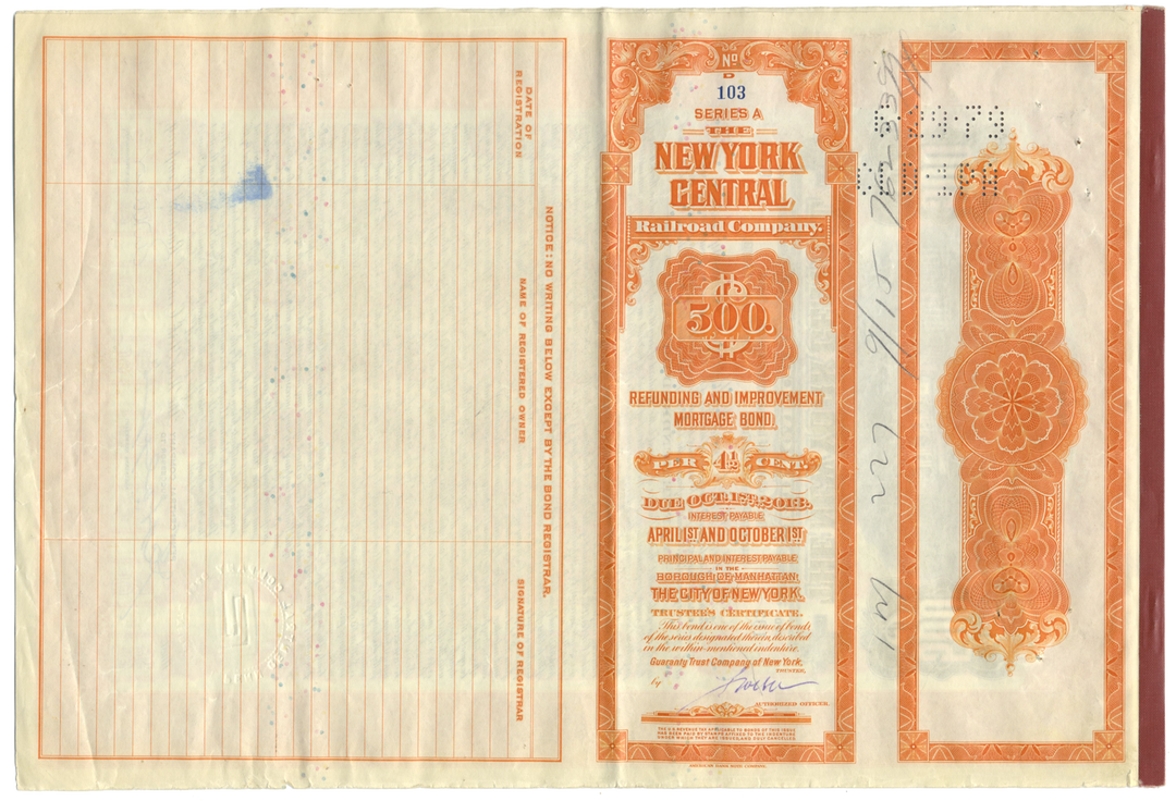 New York Central Railroad Company Bond Certificate