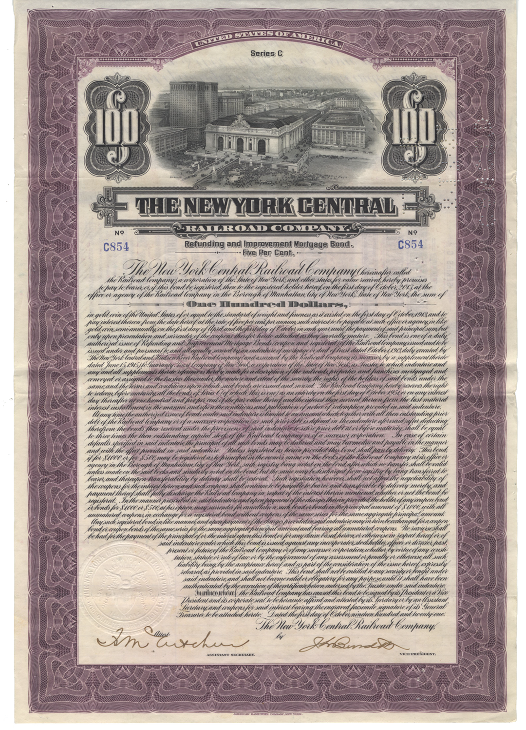 New York Central Railroad Company Bond Certificate