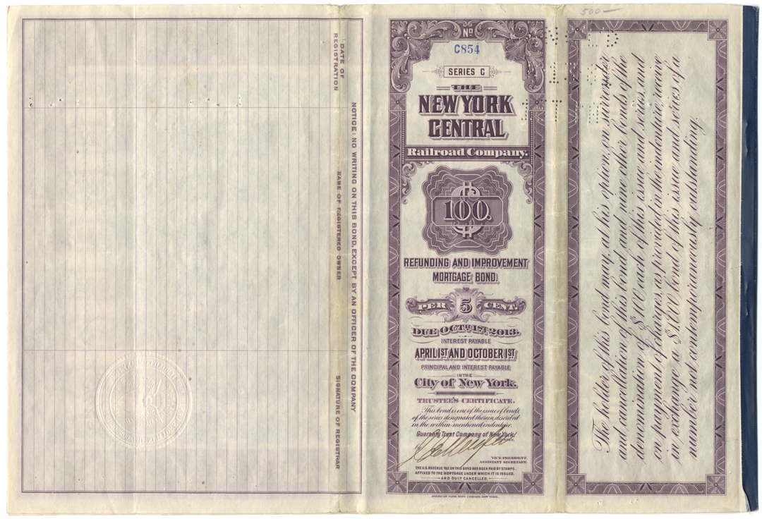 New York Central Railroad Company Bond Certificate