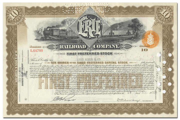 Erie Railroad Company Stock Certificate