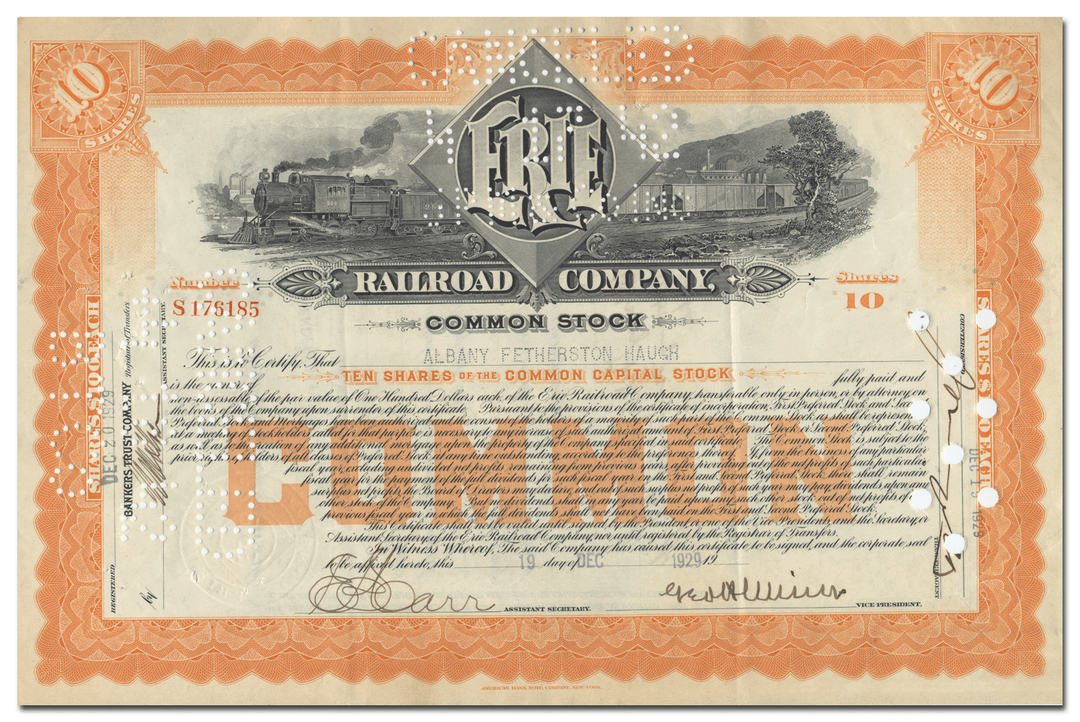 Erie Railroad Company Stock Certificate