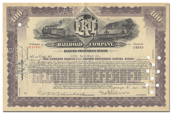 Erie Railroad Company Stock Certificate