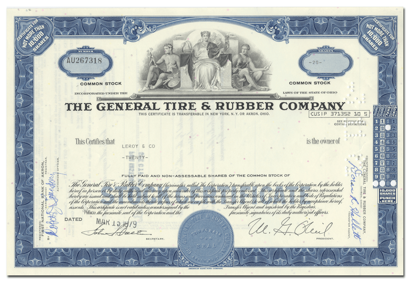 General Tire & Rubber Company Stock Certificate