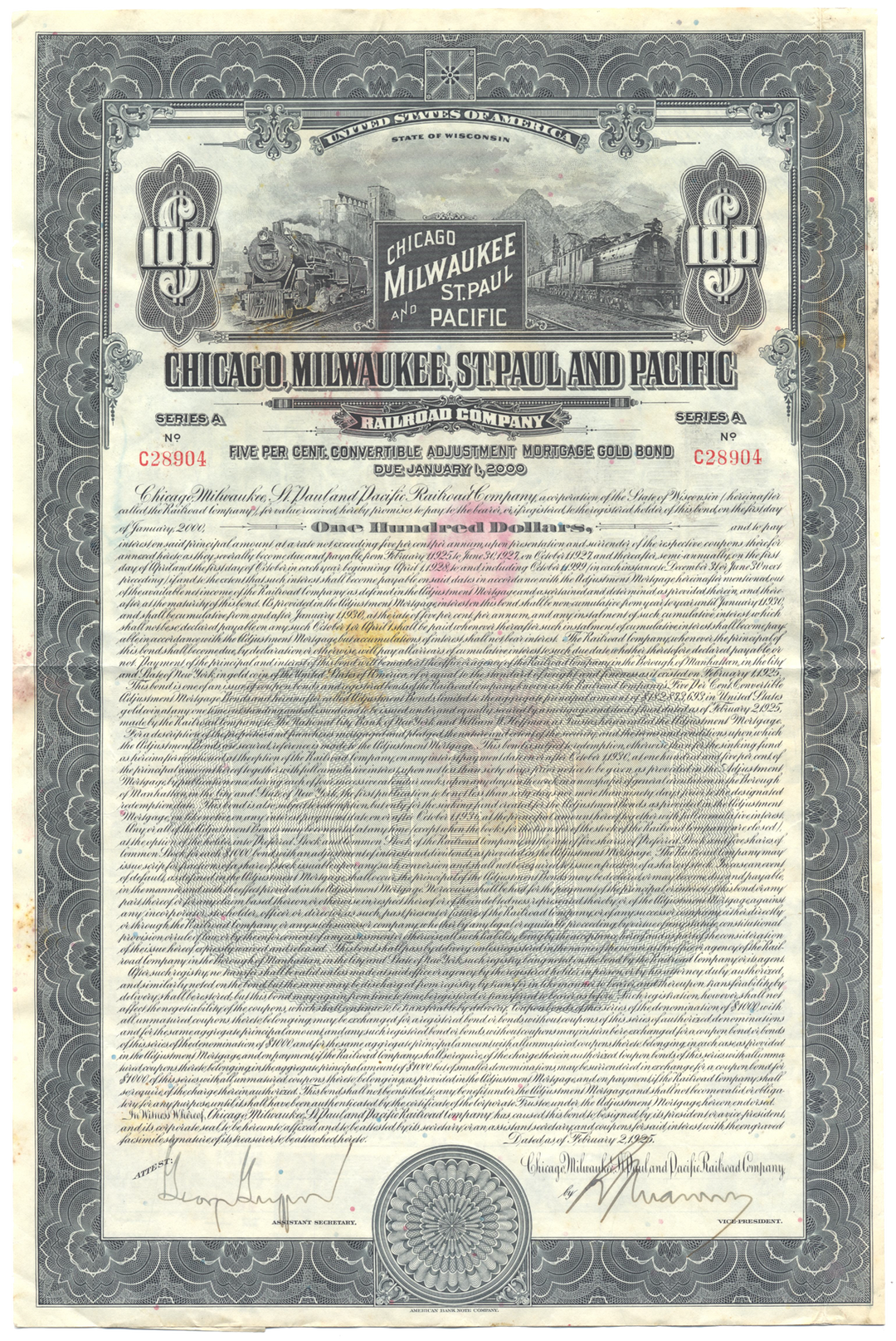 Chicago, Milwaukee, St. Paul and Pacific Railroad Company Bond Certificate