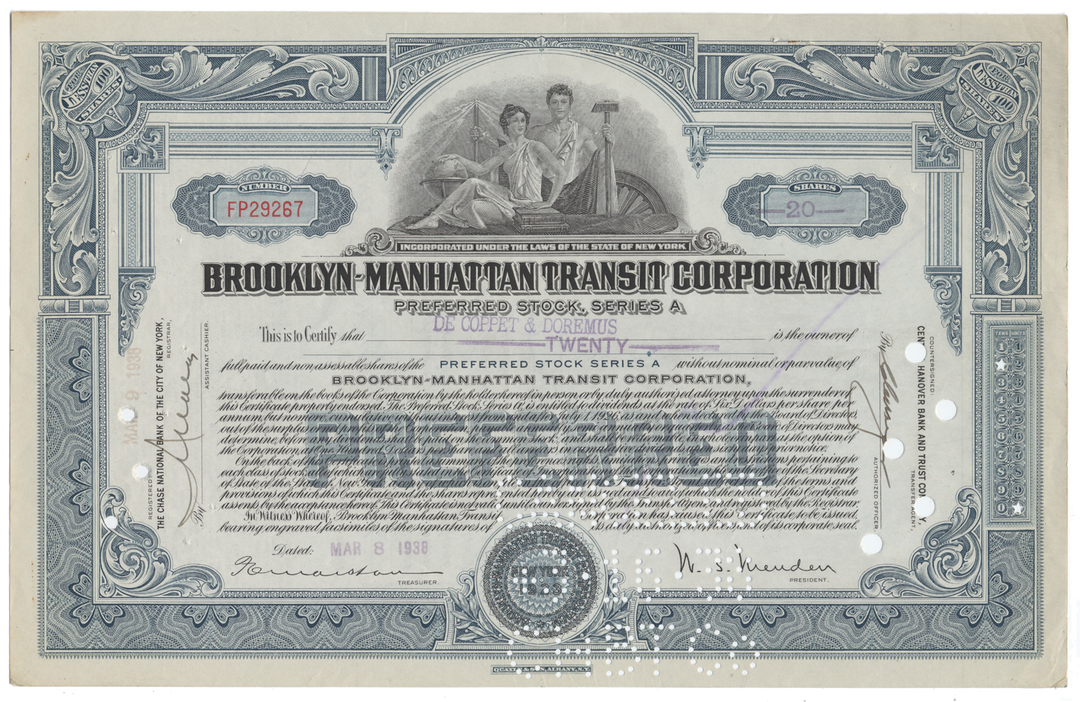 Brooklyn-Manhattan Transit Corporation Stock Certificate