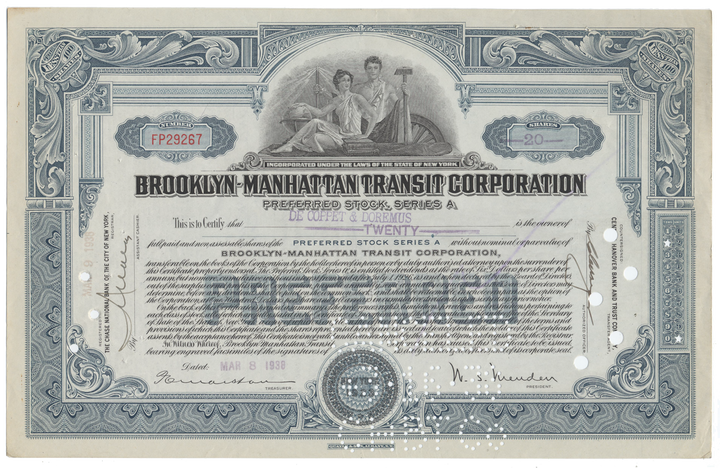 Brooklyn-Manhattan Transit Corporation Stock Certificate