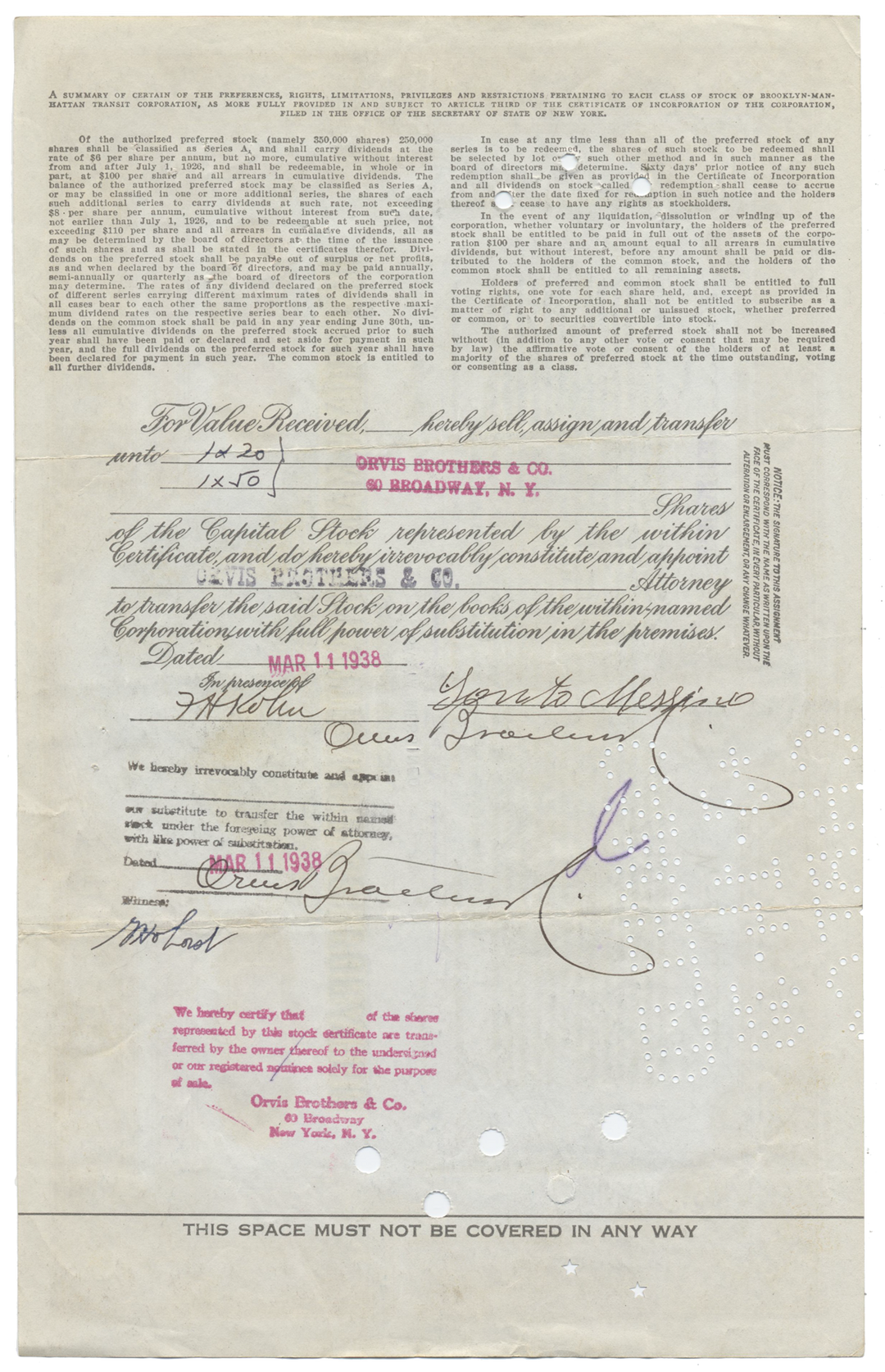 Brooklyn-Manhattan Transit Corporation Stock Certificate